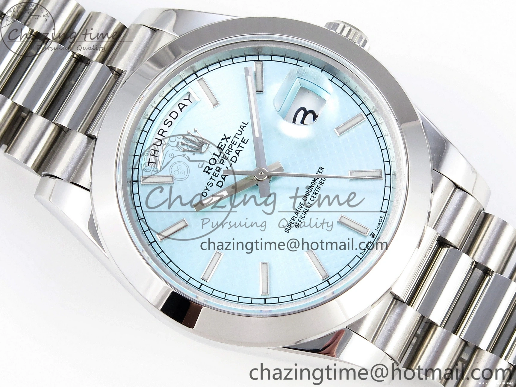 Good Copy Rolex Watches Stick Ice BP Day-Date A SS Dial 904 Bracelet 1876 New On Version Markers 40mm 228239 Blue ZipUp President Dial SS 0105